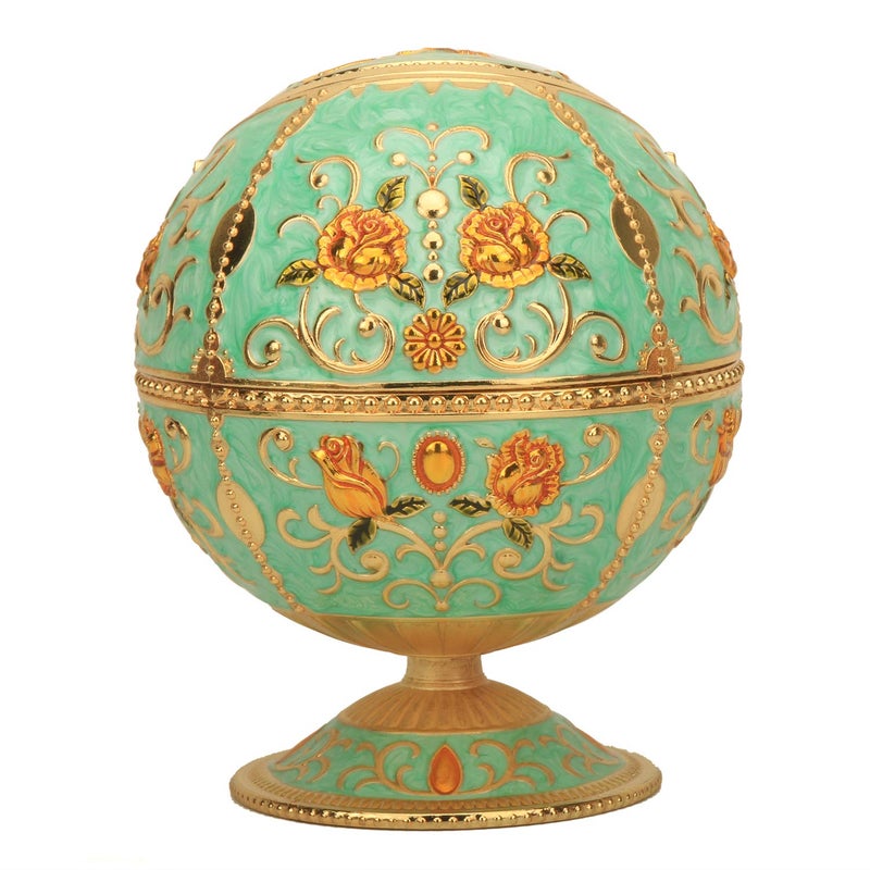 K COOL Pterosaur Windproof Ashtray with Flip Lid for Cigarette Metal Portable Smoking Tobacco Ashtray Indoor Outdoor, Handicrafts Rose Pattern Classy Gift for Women Men (Jade Green- Golden) - Image 4